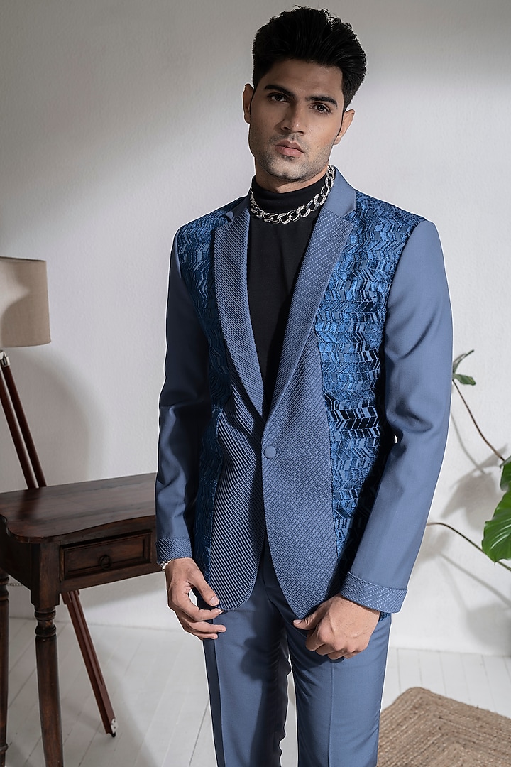 Emerald Blue Terry Rayon Jacket Set by Abkasa at Pernia's Pop Up Shop